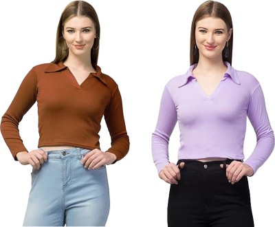 RLP Casual Solid Women Brown, Purple Top