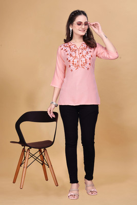 gopi creation Casual Embroidered Women Pink Top