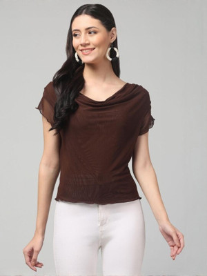 clobug Casual Solid Women Brown Top