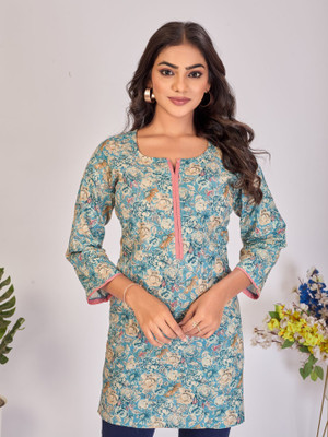 Larqi Casual Floral Print Women Blue Top