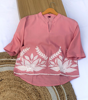 HIR COUTURE Casual Embroidered Women Brown Top