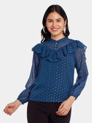 Zink London Party Embellished Women Dark Blue Top