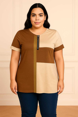 classy looks Casual Color Block Women Brown, Beige Top