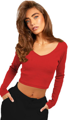 THE BLAZZE Casual Solid Women Red Top