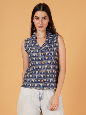 9 impression Casual Printed Women Dark Blue Top