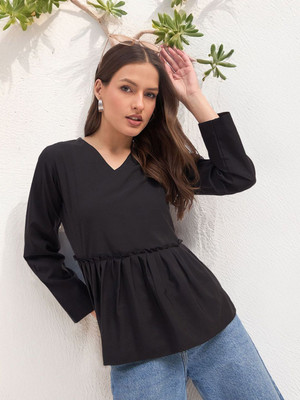 CORSICA Casual Solid Women Black Top