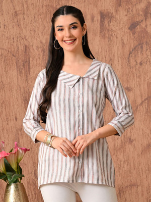 KAAHEERA Casual Striped Women Brown Top