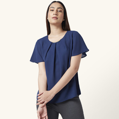 Annabelle by Pantaloons Casual Solid Women Dark Blue Top