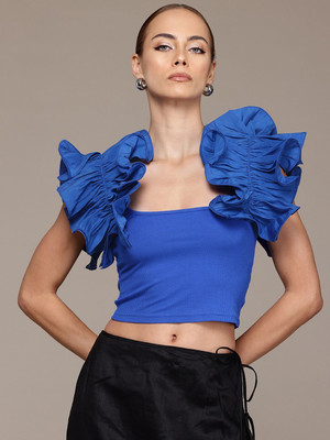 bebe Casual Solid Women Blue Top