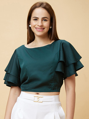 Globus Casual Solid Women Dark Green Top