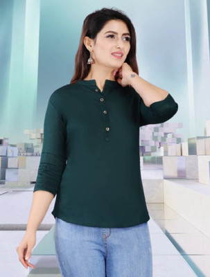 STYLE GRID Casual Solid Women Dark Green Top