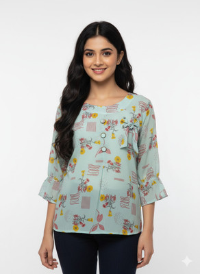 Girijesh Singh Casual Floral Print Women Beige, Multicolor Top