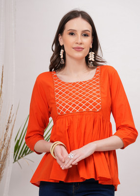 maapa Casual Solid Women Orange Top