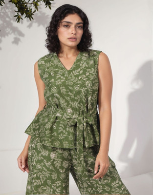 all about you Formal 3/4 Sleeve Printed Women Green Top
