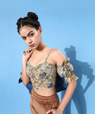 KASSUALLY Casual Printed Women Grey Top