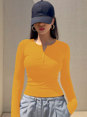 NAVYANKAA Casual Solid Women Yellow Top