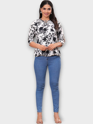 Pittra4ever Casual Printed Women White Top