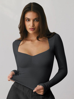 HERE&NOW Casual Printed Women Grey Top