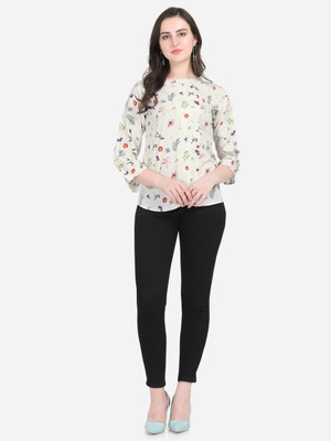 Aumira Casual Printed Women Beige Top