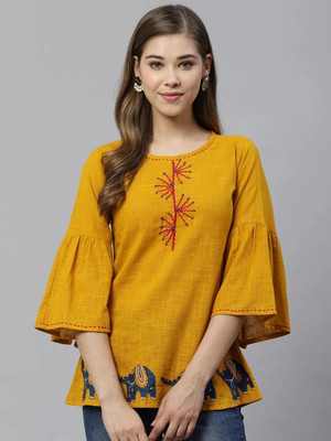 AKIKO Casual 3/4 Sleeve Printed Women Yellow Top