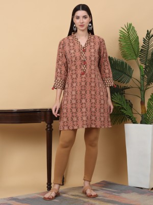 Myaza Women Printed Straight Kurta(Brown)