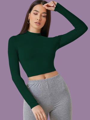 Kashonaa Casual Solid Women Dark Green Top