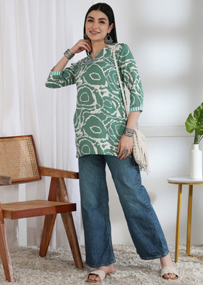 DSK STUDIO Women Printed Tunic Kurta(Light Green)