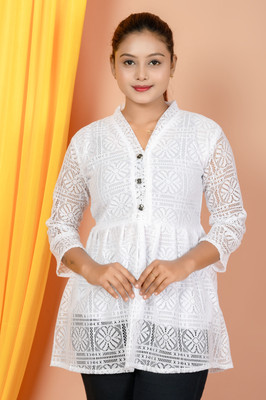 ANASUYA CREATION Casual Geometric Print Women White Top