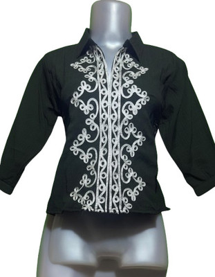 Priya Pritam Collection Casual Embroidered, Ethnic Motifs, Self Design Women Black Top