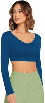 THEBLAZZEE Casual Solid Women Dark Blue Top