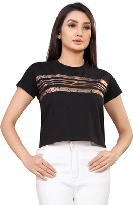 M G GALLERY Casual Printed Women Black Top