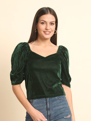 METRONAUT Casual Solid Women Green Top