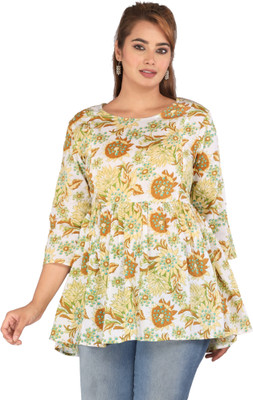 VAIDIKI Casual Floral Print Women Yellow Top