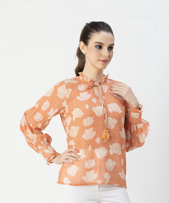 moomaya Casual Printed Women Orange, White Top