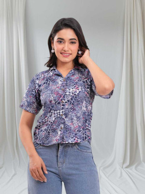 Labhanshi Creation Casual Printed Women Blue Top