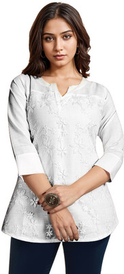 ITS YOU CREATION Casual Embroidered, Floral Print Women White Top