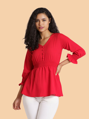 AASK Casual Solid Women Red Top