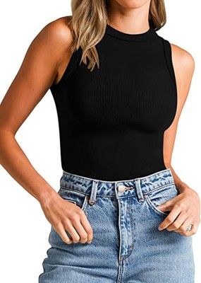 Stars and You Casual Solid Women Black Top