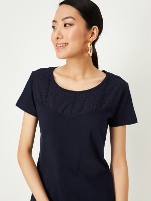 MAX Casual Solid Women Dark Blue Top