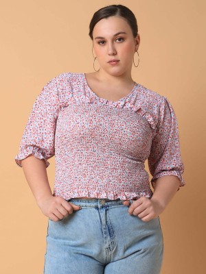 Showoff Casual Printed Women Pink Top