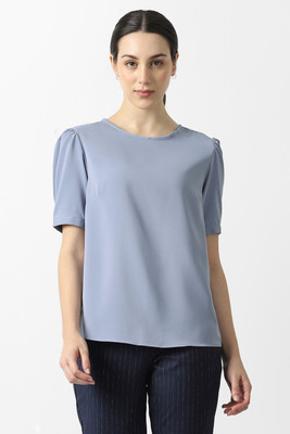 VAN HEUSEN Formal Solid Women Light Blue Top