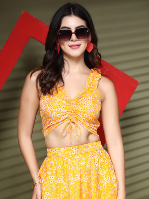 Oomph! Party Floral Print Women Orange Top
