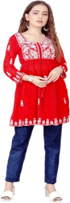 hetshyama Casual Embroidered Women Red Top