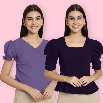 Tromko Casual Solid Women Dark Blue, Purple Top