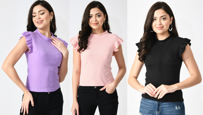 GLADLY Casual Solid Women Black, Purple, Pink Top