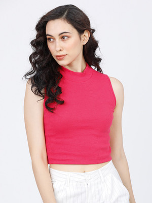 Tokyo Talkies Casual Short Sleeve Solid Women Pink Top