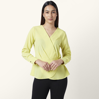 Annabelle by Pantaloons Casual Solid Women Yellow Top