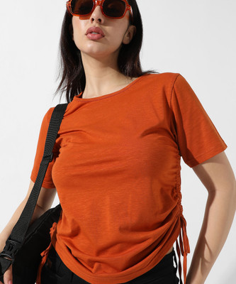 CAMPUS SUTRA Casual Solid Women Orange Top