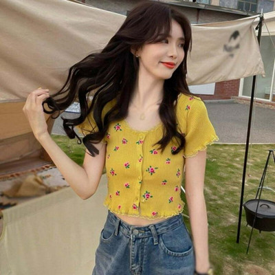 Ina fashion Casual Floral Print Women Yellow Top