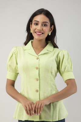 BAYAAR Casual Solid Women Green Top